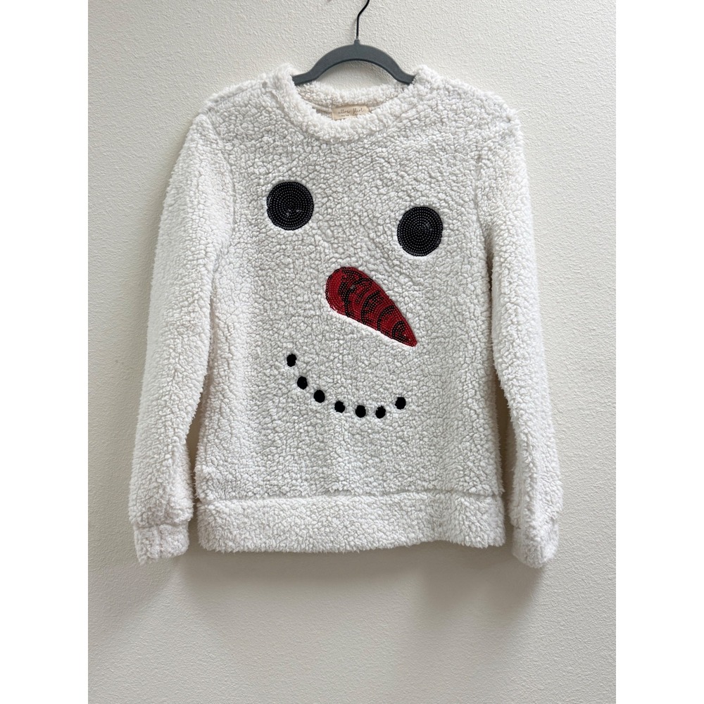 Ultra Flirt Snowman Sherpa Fleece Sweatshirt White Sequin Holiday Small RK311459
